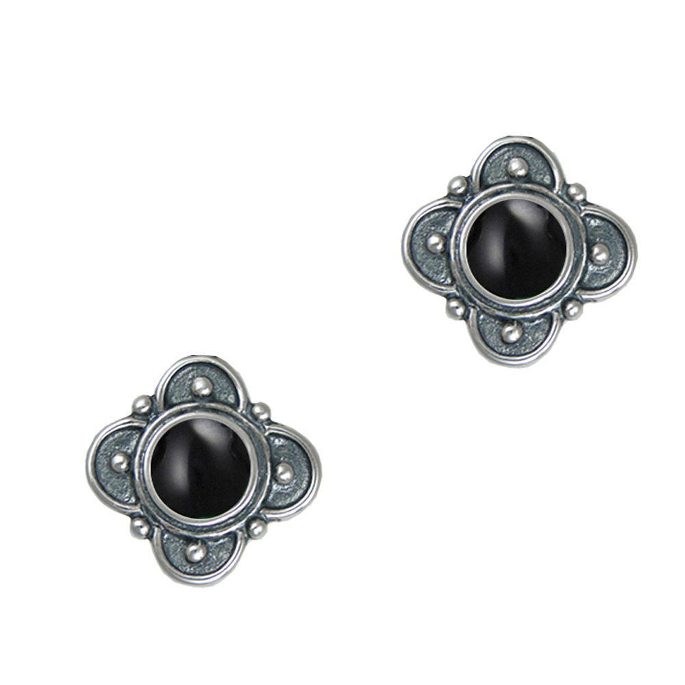 Sterling Silver Designer Post Stud Earrings With Black Onyx